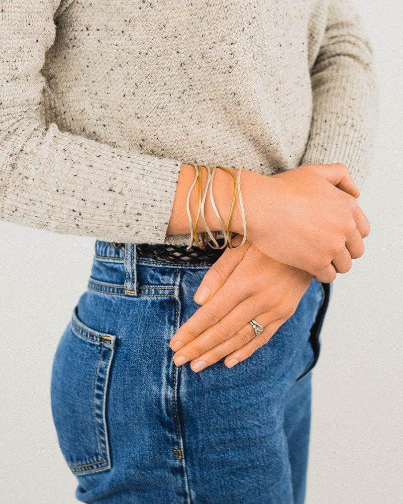 Nine Strand 9ct Rose Gold and Silver Cuff Bangle Bangle Pruden and Smith