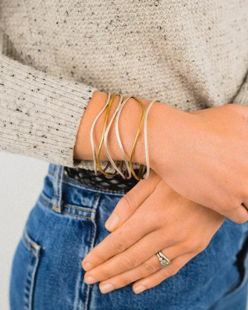 Nine Strand 9ct Rose Gold and Silver Cuff Bangle Bangle Pruden and Smith