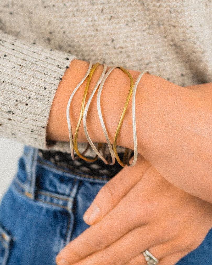 Nine Strand 9ct Rose Gold and Silver Cuff Bangle Bangle Pruden and Smith
