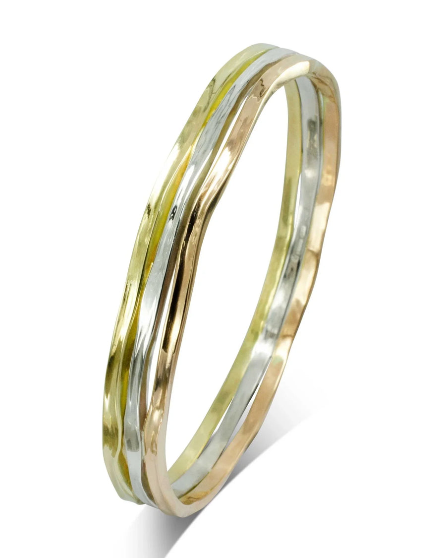 Side Hammered 9ct Solid Gold Bangle (3mm) Bangle Pruden and Smith