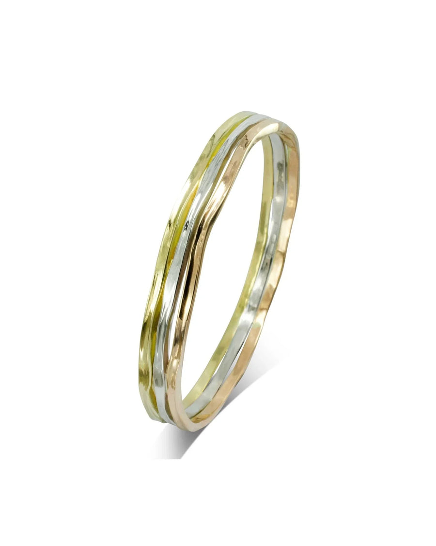 Side Hammered 9ct Solid Gold Bangle (3mm) Bangle Pruden and Smith