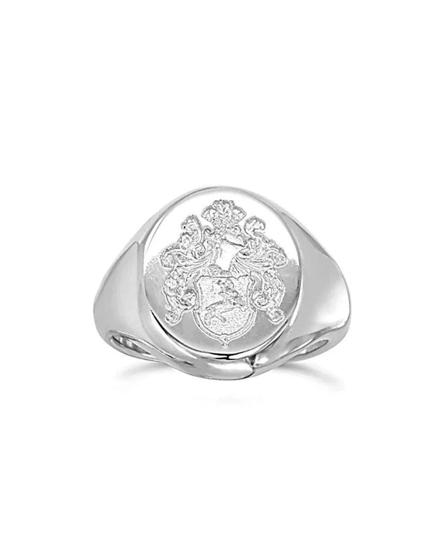 White gold signet ring with engraved coat of arms, handcrafted luxury jewellery