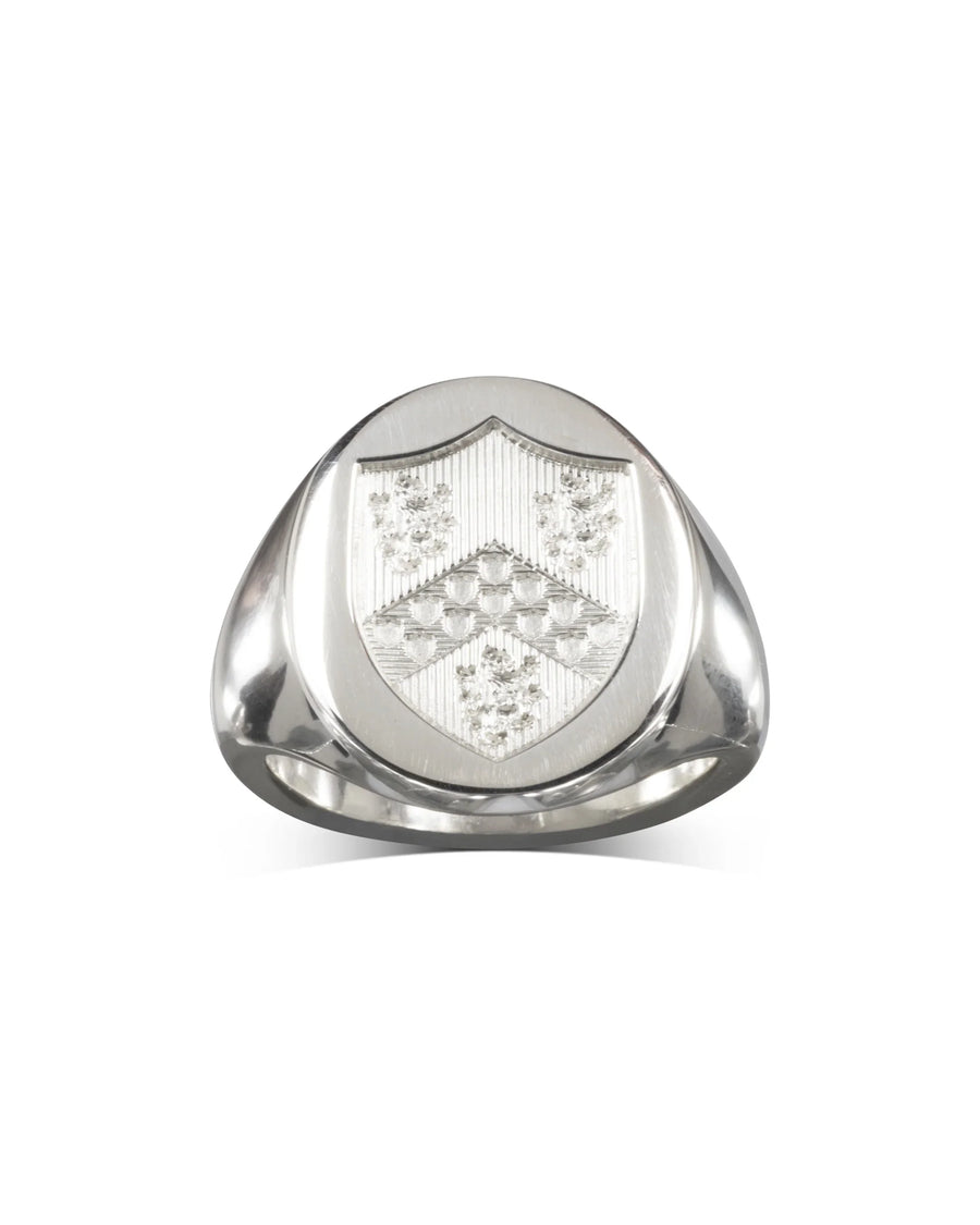 9ct White Gold Signet Ring with Shield Engraving Pruden and Smith