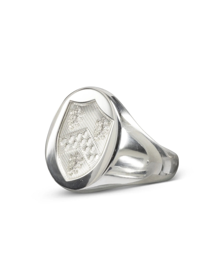 9ct White Gold Signet Ring with Shield Engraving Pruden and Smith