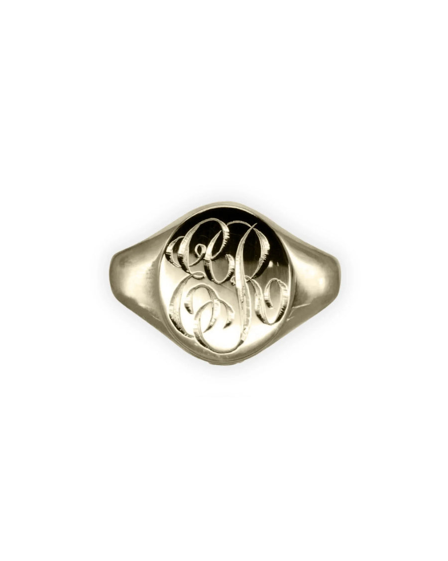 White gold engraved signet ring