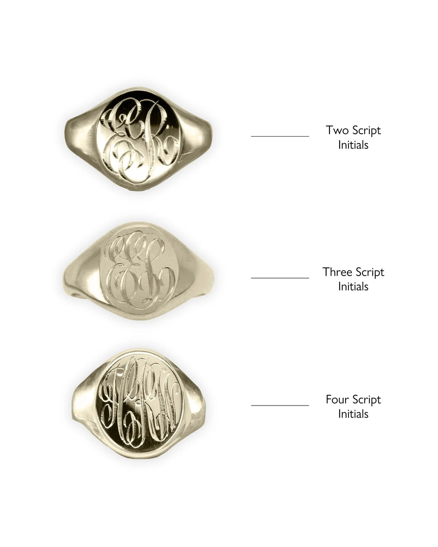 Three engraved white gold signet rings
