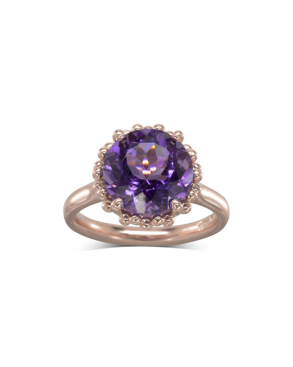 Unusual Vintage Amethyst Beaded Rose Gold Dress Ring Pruden and Smith