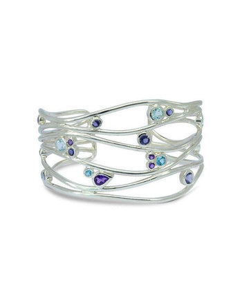 Six Strand Amethyst and Topaz Solid Silver Cuff Bangle (Wide) Bangle Pruden and Smith   