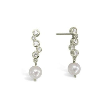Diamond and 9ct Gold Akoya Pearl Drop Earrings Earring Pruden and Smith 9ct white gold  