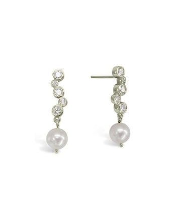 Diamond and 9ct Gold Akoya Pearl Drop Earrings Earring Pruden and Smith 9ct white gold  