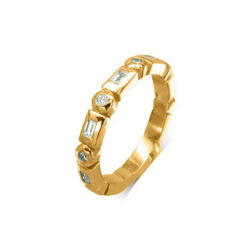 Chamfered Alternating Baguette Round Brilliant Cut Diamond Full Eternity Ring Ring Pruden and Smith 18ct Yellow Gold  