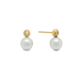 Large Akoya Pearl and Diamond Stud Earrings Earring Pruden and Smith 9ct Yellow Gold  