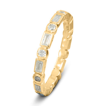 Dainty Alternating Baguette and Round Diamond Eternity Ring Ring Pruden and Smith 18ct Yellow Gold Full 100% set eternity ring 