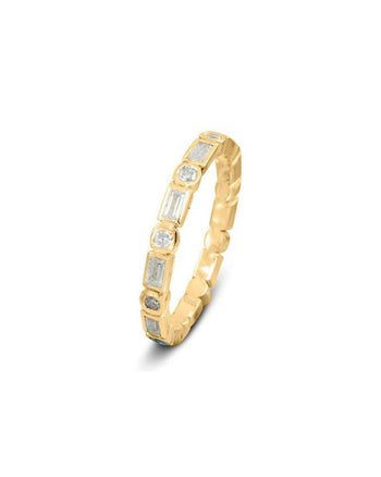 Dainty Alternating Baguette and Round Diamond Eternity Ring Ring Pruden and Smith 18ct Yellow Gold Full 100% set eternity ring 