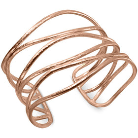 Gold Rough Hammered Six Strand Cuff Bangle Bangle Pruden and Smith 9ct Rose Gold  