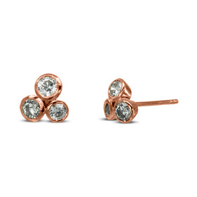 Gold Diamond Trefoil Earstuds 0.5ct Earring Pruden and Smith 9ct Rose Gold  
