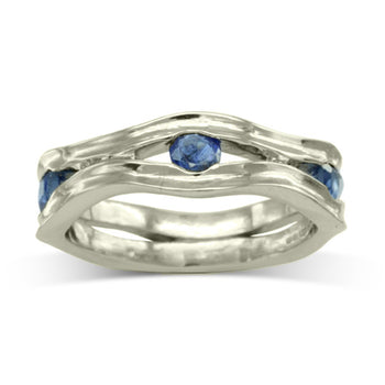 Side Hammered Birthstone Eternity Ring Ring Pruden and Smith December-Blue Topaz 9ct White Gold 