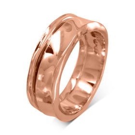 Wide Gold Side Hammered Wedding Ring Ring Pruden and Smith 18ct Rose Gold  