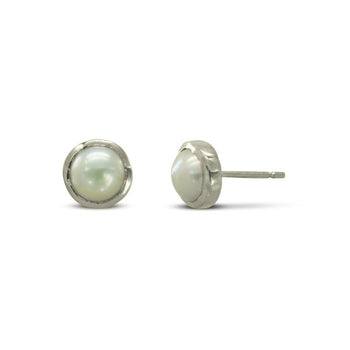 Wavy Edged 9ct Gold and Pearl Stud Earrings Earring Pruden and Smith 9ct White Gold  