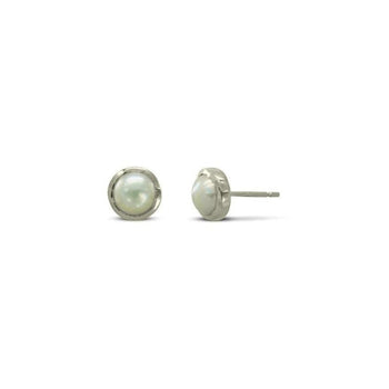 Wavy Edged 9ct Gold and Pearl Stud Earrings Earring Pruden and Smith 9ct White Gold  