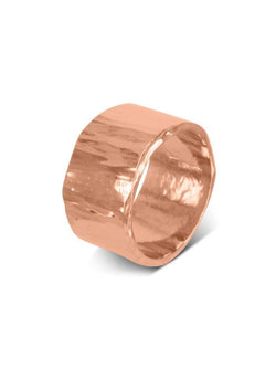 Wide Gold Side Hammered Wedding Ring Ring Pruden and Smith 12mm 18ct Rose Gold 