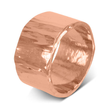 Wide Gold Side Hammered Wedding Ring Ring Pruden and Smith 12mm 18ct Rose Gold 