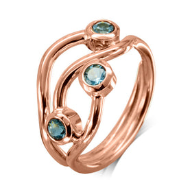 Aquamarine Gold Three Strand Dress Ring Ring Pruden and Smith 9ct Rose Gold  