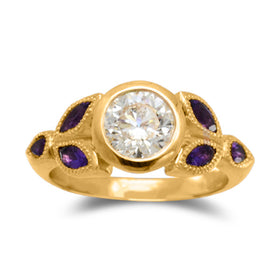Vintage Amethyst Engagement Ring Ring Pruden and Smith 18ct Yellow Gold  