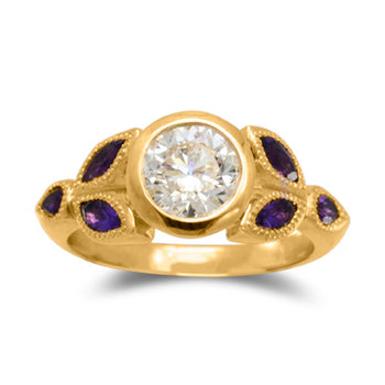 Vintage Amethyst Engagement Ring Ring Pruden and Smith 18ct Yellow Gold  