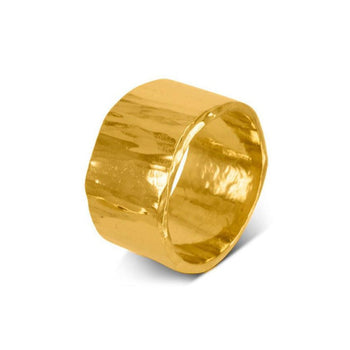 Wide Gold Side Hammered Wedding Ring Ring Pruden and Smith 12mm 18ct Yellow Gold 