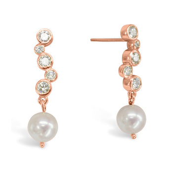 Diamond and 9ct Gold Akoya Pearl Drop Earrings Earring Pruden and Smith 9ct rose gold  