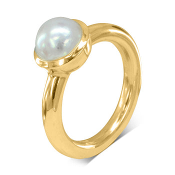 Round Pearl 9ct Gold Ring Ring Pruden and Smith 9ct Yellow Gold  