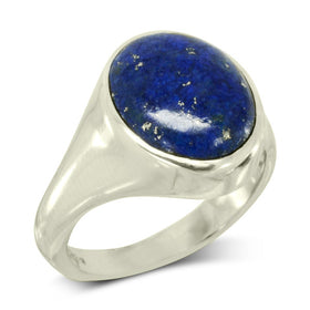 Blue Lapis Lazuli Signet Ring Ring Pruden and Smith 9ct White Gold  