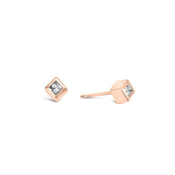 Cube Princess Cut Diamond Stud Earrings Earstuds Pruden and Smith 18ct Rose Gold  