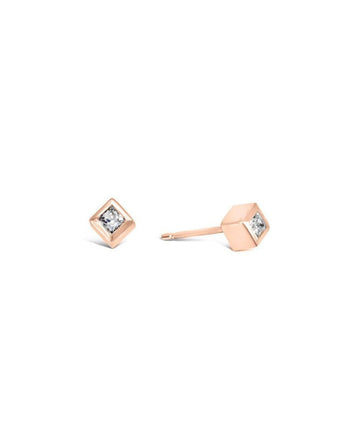Cube Princess Cut Diamond Stud Earrings Earstuds Pruden and Smith 18ct Rose Gold  