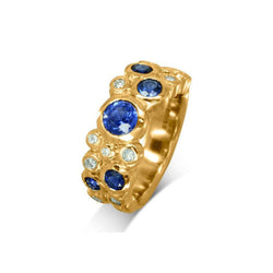 Water Bubbles Diamond and Sapphire Eternity Ring Ring Pruden and Smith 18ct Yellow Gold  