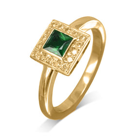 Square Emerald Cluster Ring with Diamonds Ring Pruden and Smith 18ct Yellow Gold  