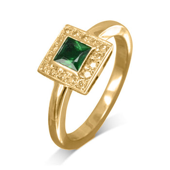 Princess Cut Emerald and Diamond Cluster Ring Ring Pruden and Smith 18ct Yellow Gold  