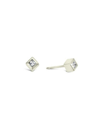 Cube Princess Cut Diamond Stud Earrings Earstuds Pruden and Smith 18ct White Gold  