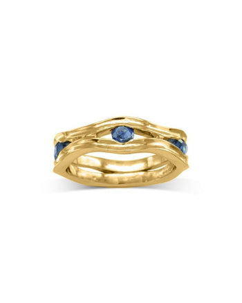 Side Hammered Birthstone Eternity Ring Ring Pruden and Smith December-Blue Topaz 9ct Yellow Gold 