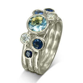 Sapphire and Aquamarine Stacking Ring Ring Pruden and Smith 9ct White Gold  
