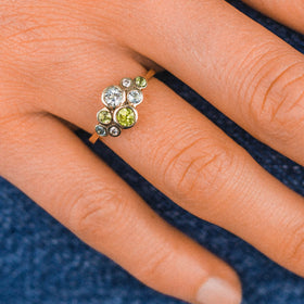 Aquamarine Peridot Diamond Bubbles Cluster Ring Ring Pruden and Smith   