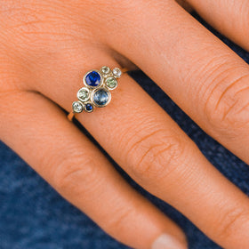 Sapphire Diamond Platinum Bubbles Cluster Ring Ring Pruden and Smith   