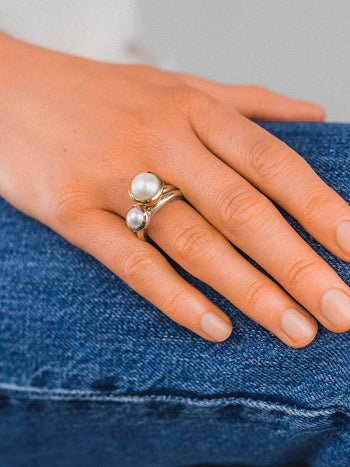 Silver Pearl Stacking Ring Set Ring Pruden and Smith   