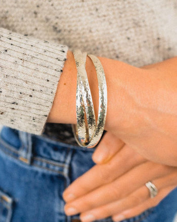 Hammered Triple Solid Silver Bangle Bangle Pruden and Smith   