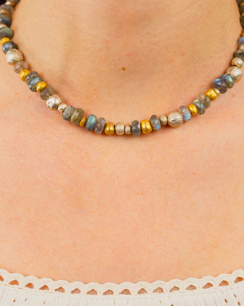 Labradorite Silver and Gold Nugget Necklace Necklace Pruden and Smith   