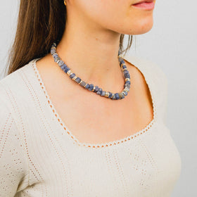 Blue Sapphire Necklace with Silver Discs Necklace Pruden and Smith   