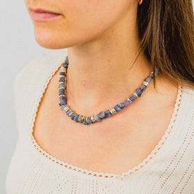 Blue Sapphire Necklace with Silver Discs Necklace Pruden and Smith   