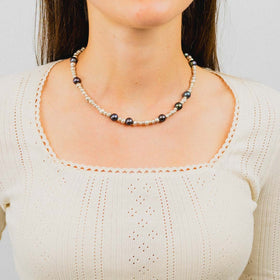 Black Pearl Necklace with Random Silver Nuggets Necklace Pruden and Smith   