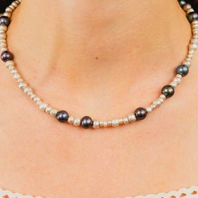 Black Pearl Necklace with Random Silver Nuggets Necklace Pruden and Smith   
